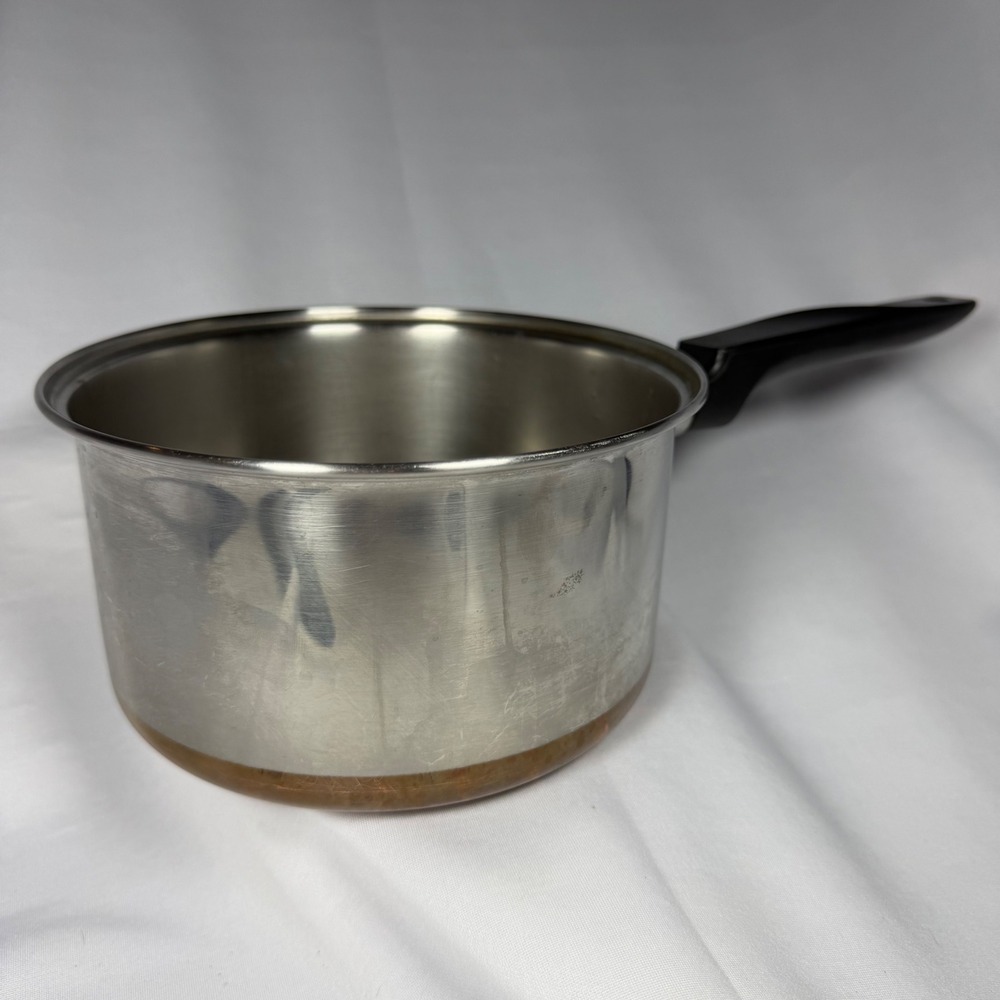 Ekco Flint 2 Quart Saucepan Pot Silver Copper Bottom Stainless Steel Vintage MCM